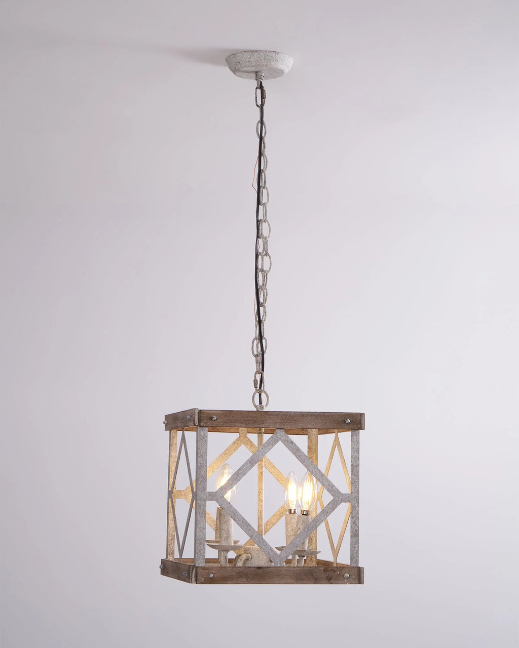 Pendant Lamp | 4-Head Rustic Wood & Metal | 100 cm Chain