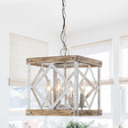 Pendant Lamp | 4-Head Rustic Wood & Metal | 100 cm Chain