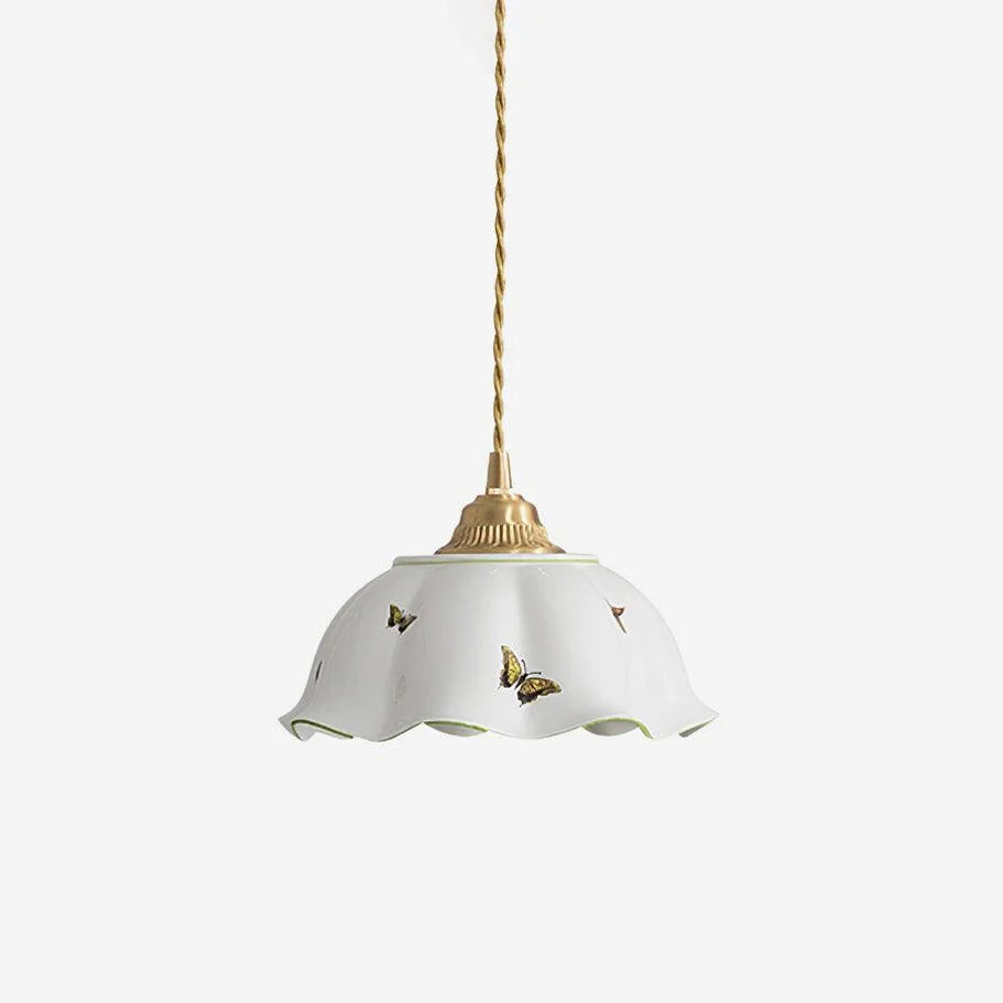Pendant Lamp | Ceramic Butterfly Shade & Brass Canopy | Hardwired
