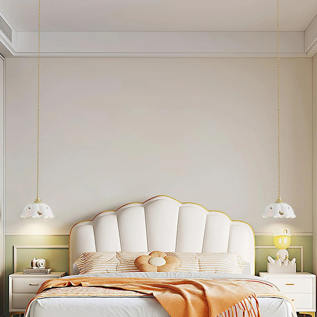 Pendant Lamp | Ceramic Butterfly Shade & Brass Canopy | Hardwired