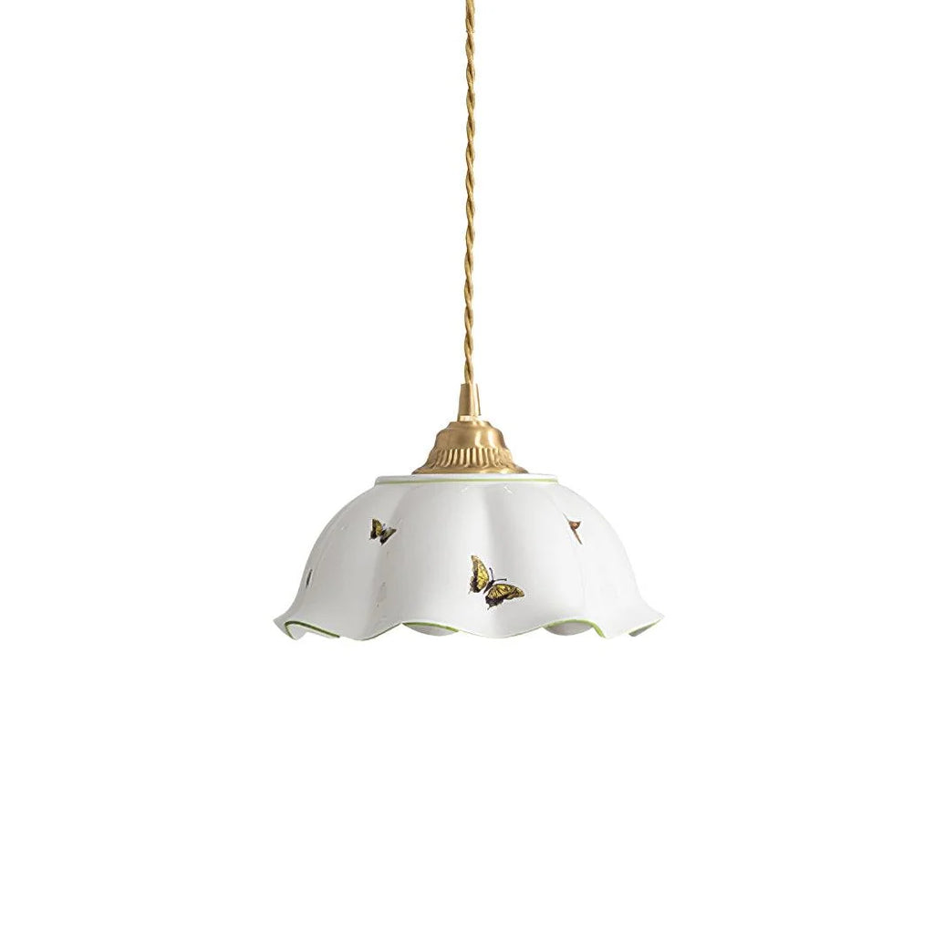 Pendant Lamp | Ceramic Butterfly Shade & Brass Canopy | Hardwired