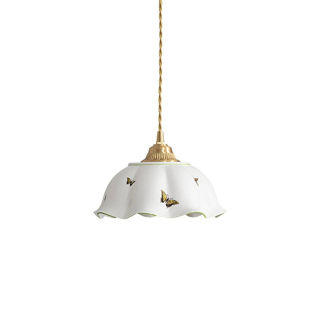 Pendant Lamp | Ceramic Butterfly Shade & Brass Canopy | Hardwired