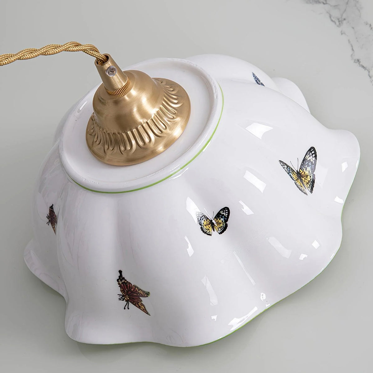 Pendant Lamp | Ceramic Butterfly Shade & Brass Canopy | Hardwired