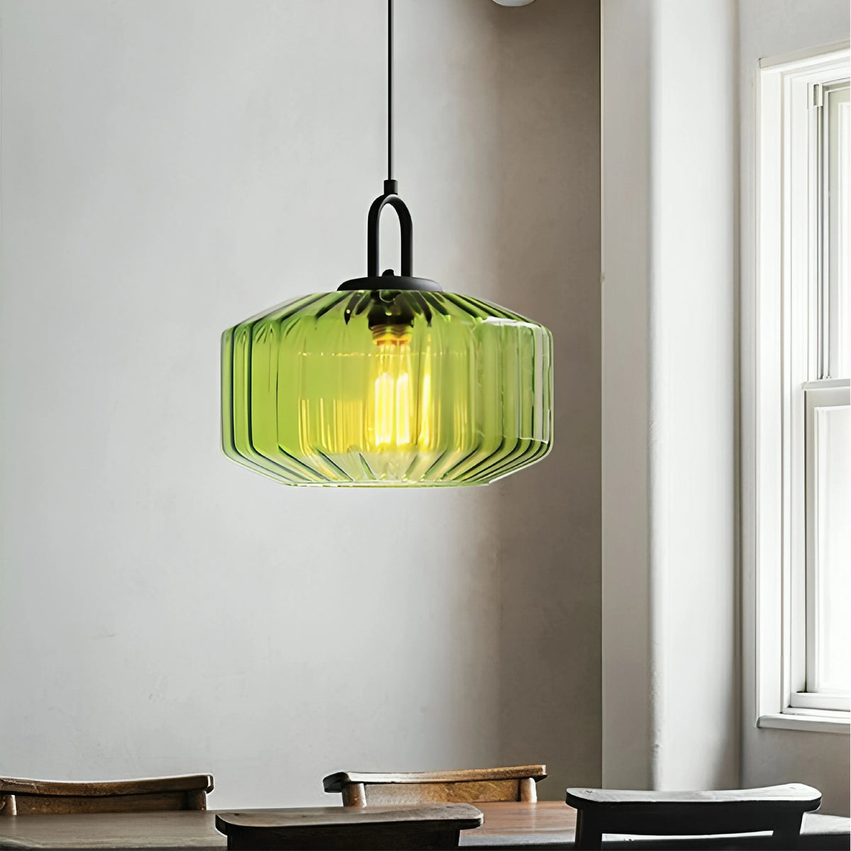 Pendant Lamp | Colored Glass & Metal Frame | Height Adjustable