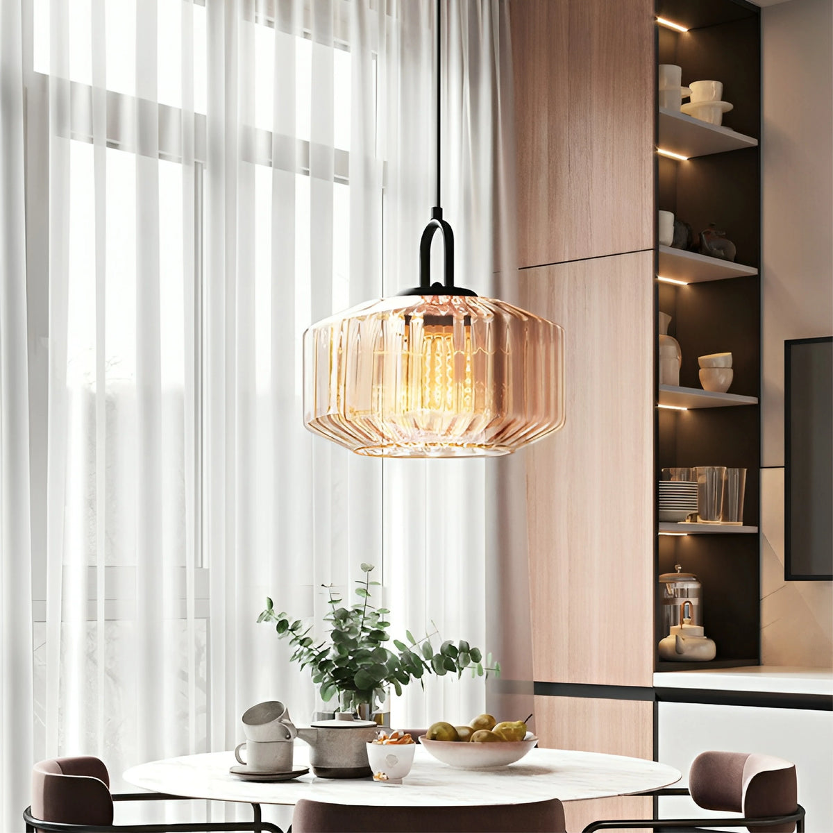 Pendant Lamp | Colored Glass & Metal Frame | Height Adjustable