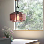 Pendant Lamp | Colored Glass & Metal Frame | Height Adjustable