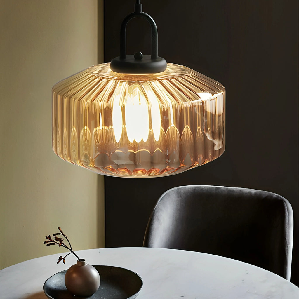 Pendant Lamp | Colored Glass & Metal Frame | Height Adjustable