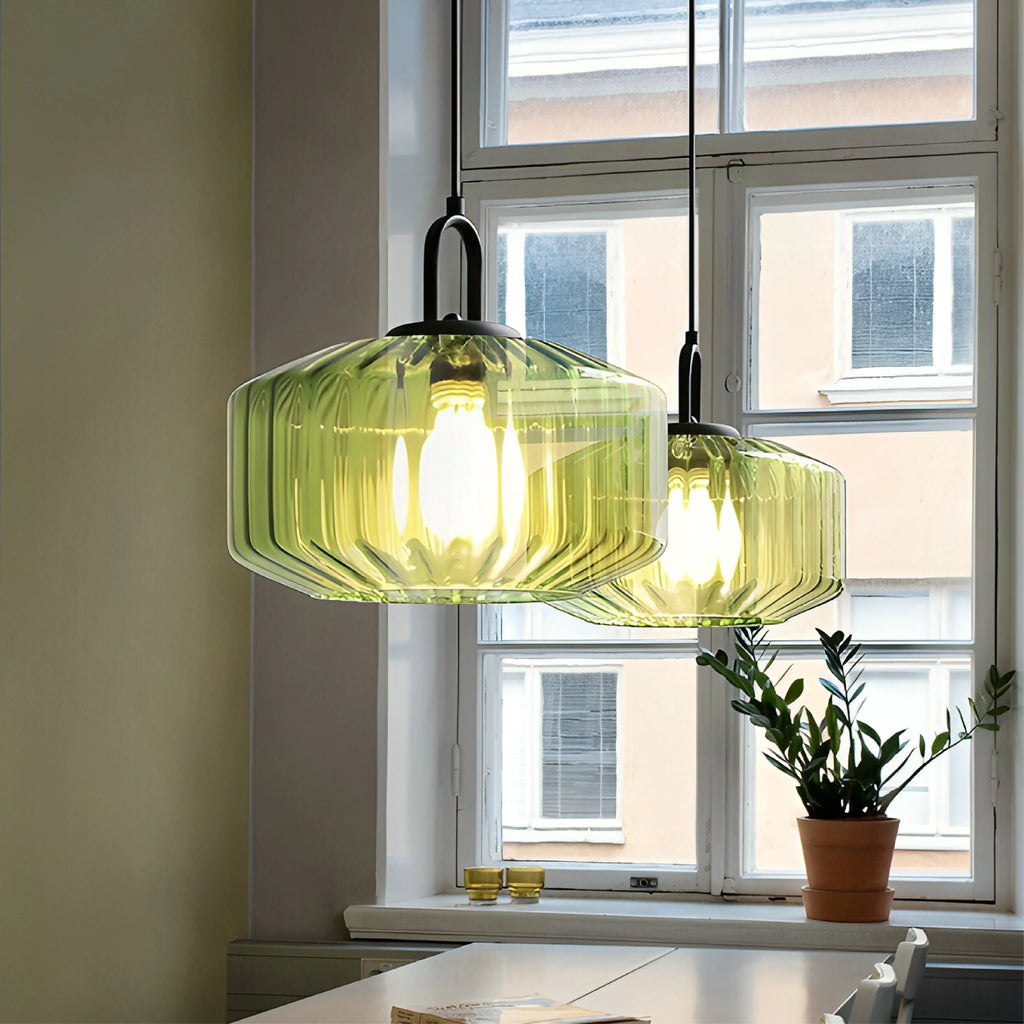 Pendant Lamp | Colored Glass & Metal Frame | Height Adjustable