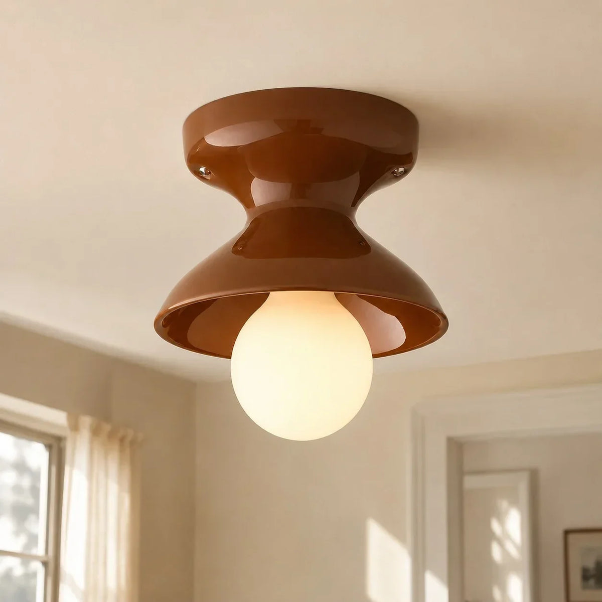 Pendant Lamp | Compact Glazed Ceramic & Open-Bulb | Six Colors