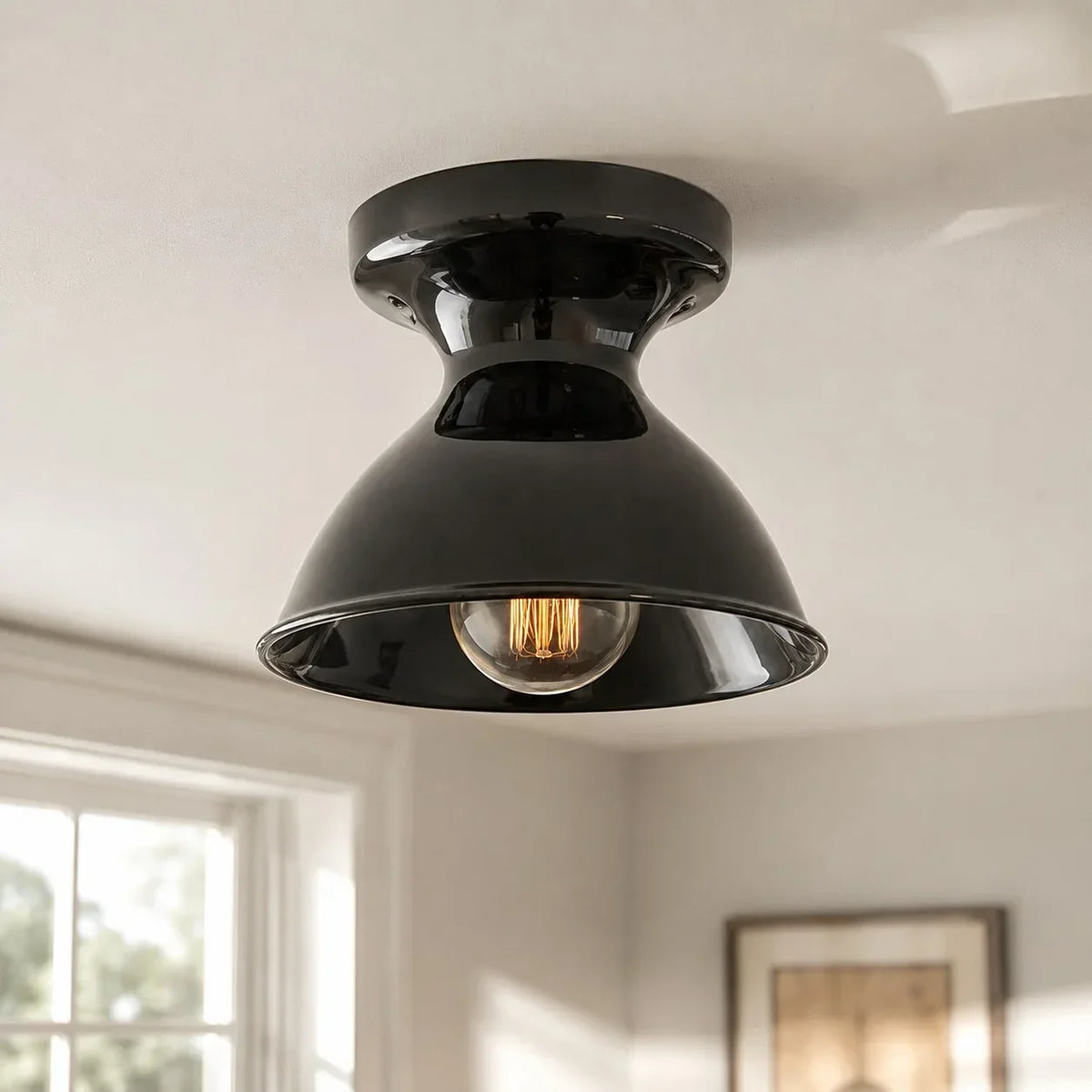 Pendant Lamp | Compact Glazed Ceramic & Open-Bulb | Six Colors