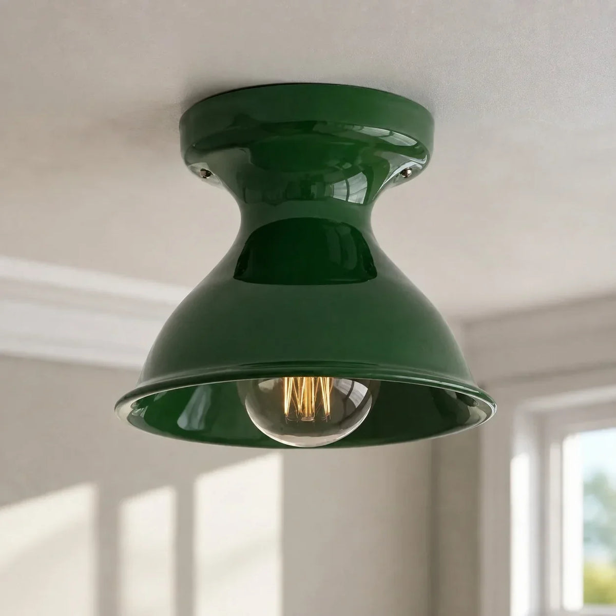 Pendant Lamp | Compact Glazed Ceramic & Open-Bulb | Six Colors