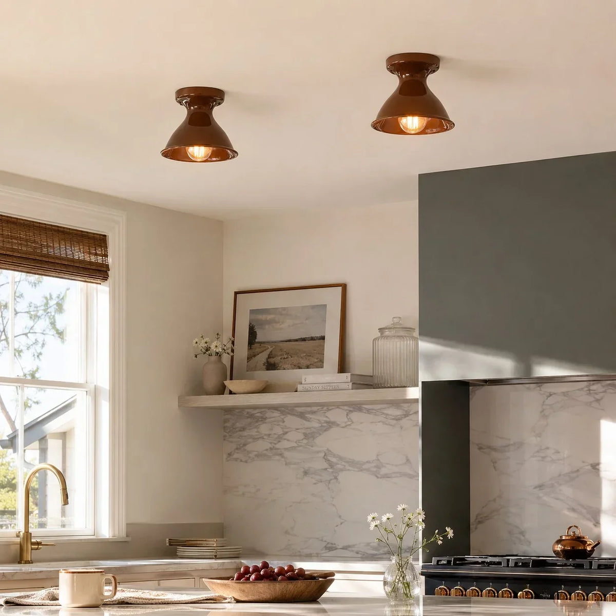 Pendant Lamp | Compact Glazed Ceramic & Open-Bulb | Six Colors