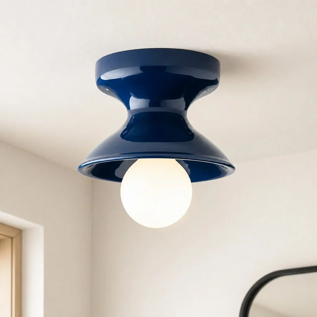 Pendant Lamp | Compact Glazed Ceramic & Open-Bulb | Six Colors