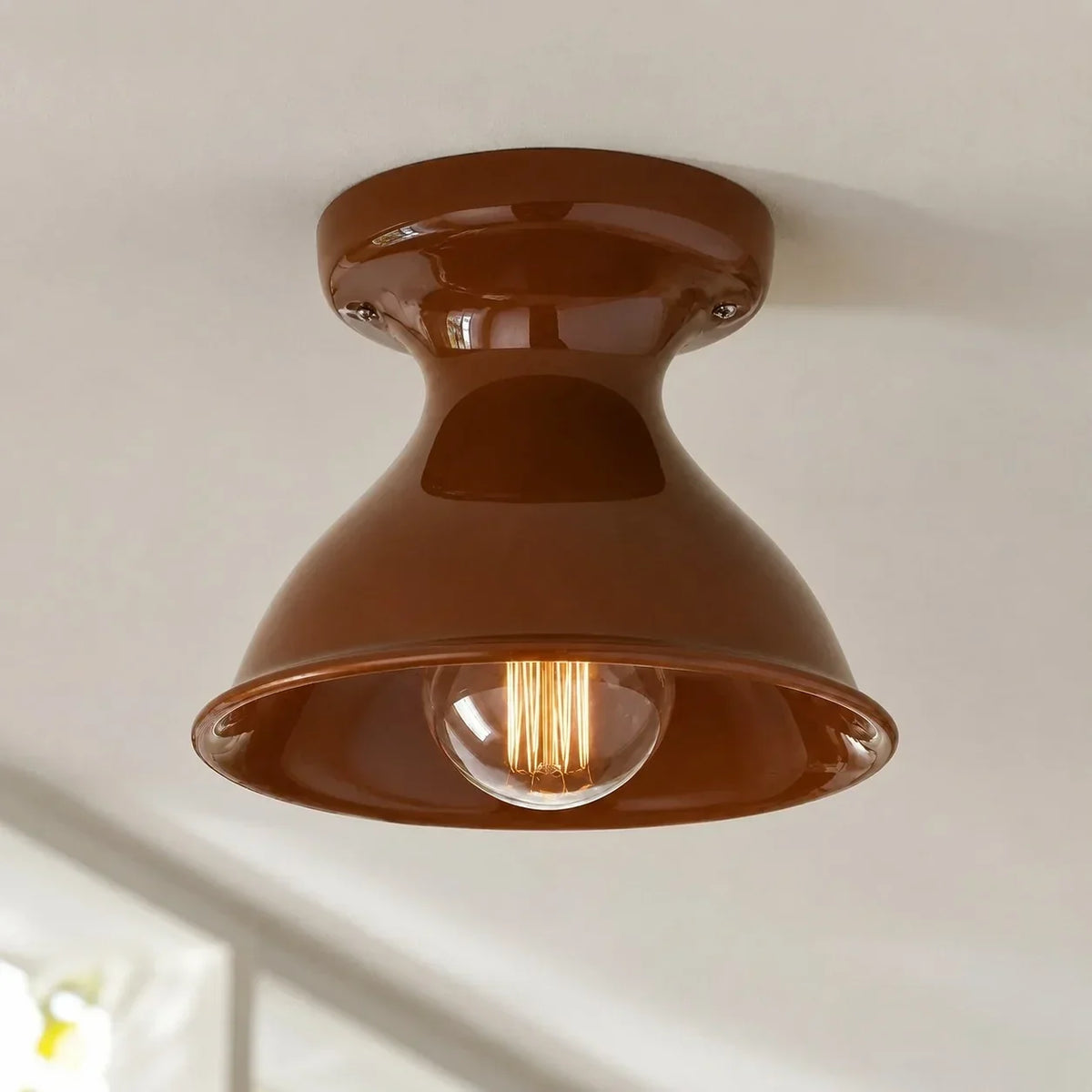 Pendant Lamp | Compact Glazed Ceramic & Open-Bulb | Six Colors
