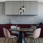 Pendant Lamp | Double Amber & Smoke Glass Shade & Iron Frame