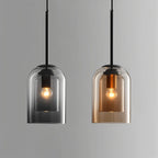 Pendant Lamp | Double Amber & Smoke Glass Shade & Iron Frame
