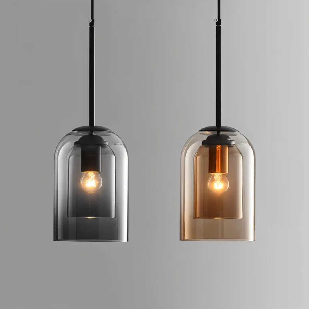 Pendant Lamp | Double Glass Shade Amber & Smoke Gray
