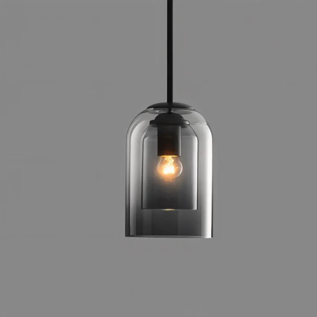 Pendant Lamp | Double Glass Shade Amber & Smoke Gray