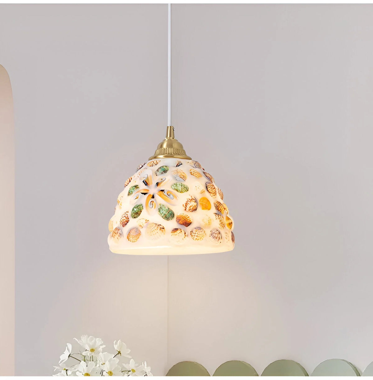 Pendant Lamp | Handmade Shell Shade & Brass Body | Adjustable Height