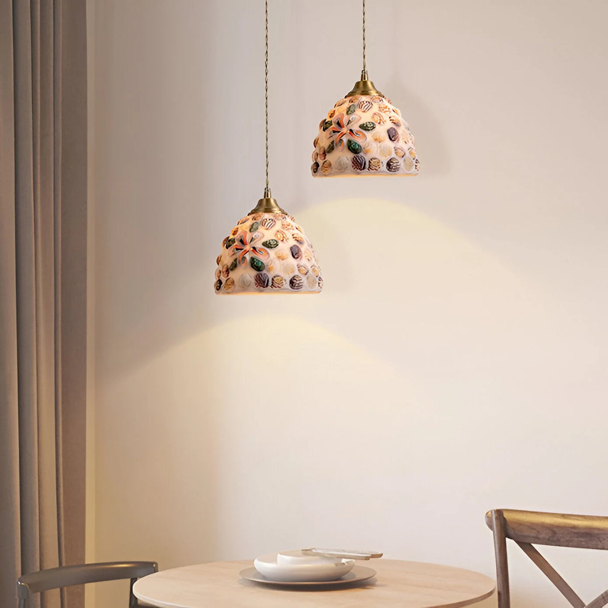 Pendant Lamp | Handmade Shell Shade & Brass Body | Adjustable Height