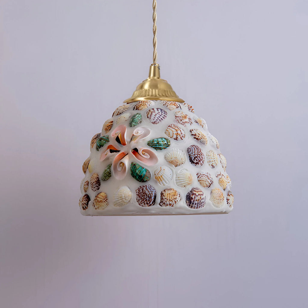 Pendant Lamp | Handmade Shell Shade & Brass Body | Adjustable Height