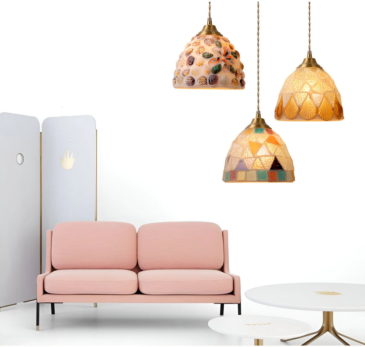 Pendant Lamp | Handmade Shell Shade & Brass Body | Adjustable Height
