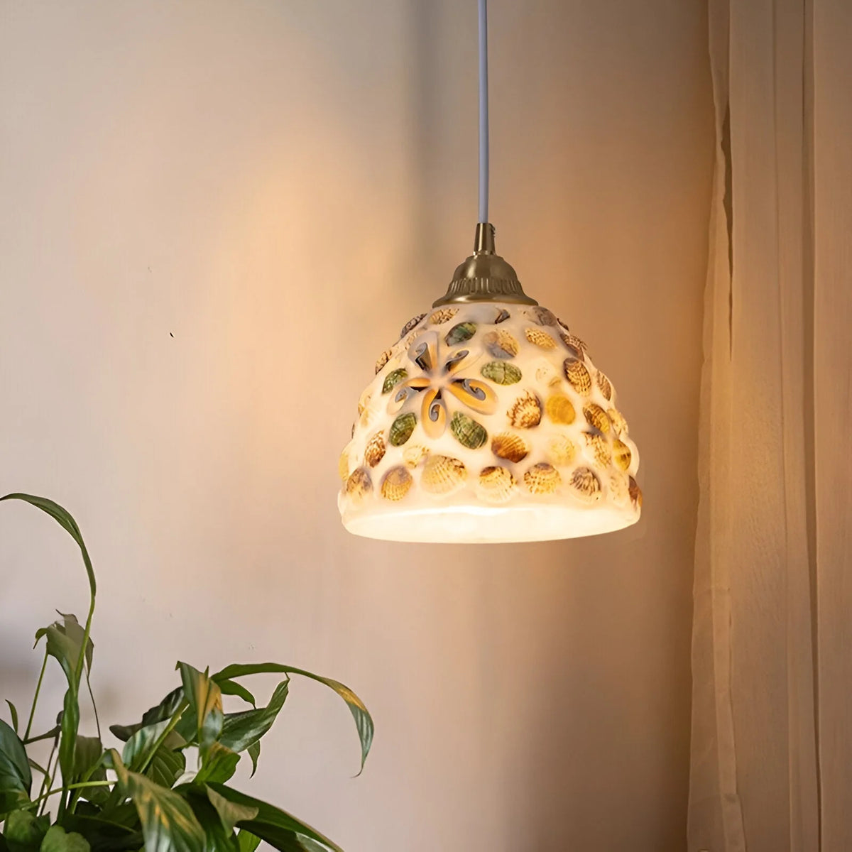 Pendant Lamp | Handmade Shell Shade & Brass Body | Adjustable Height