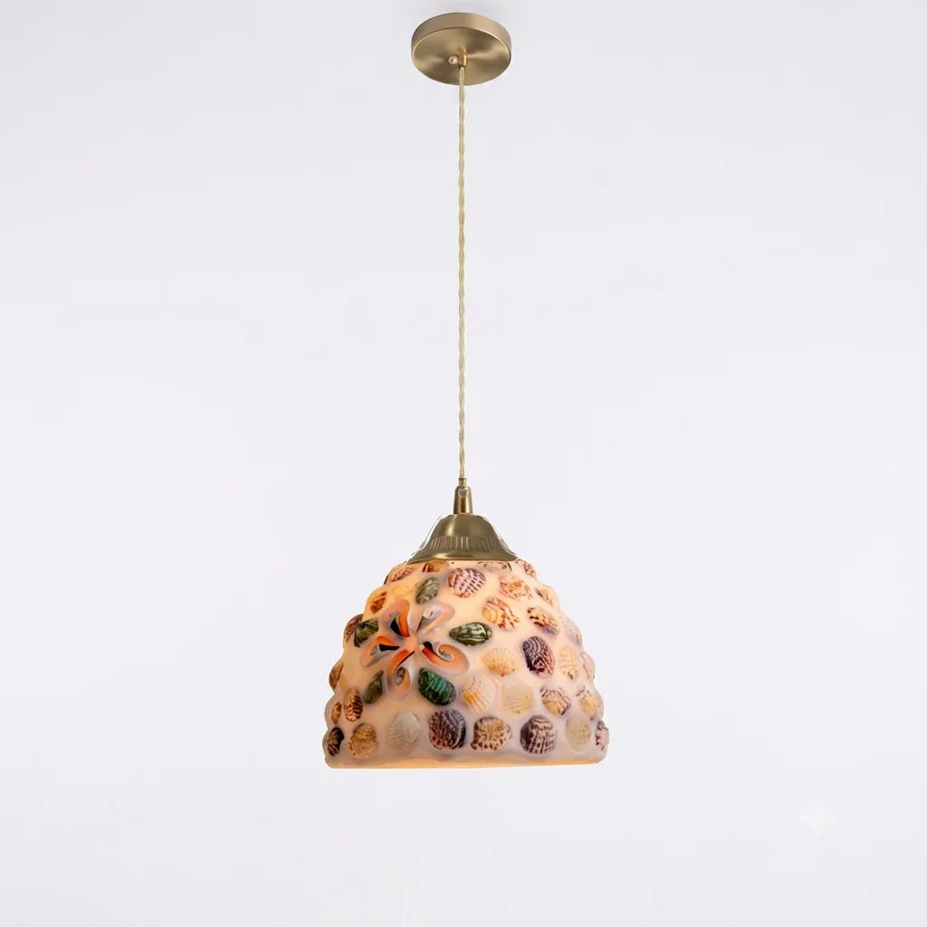 Pendant Lamp | Handmade Shell Shade & Brass Body | Adjustable Height