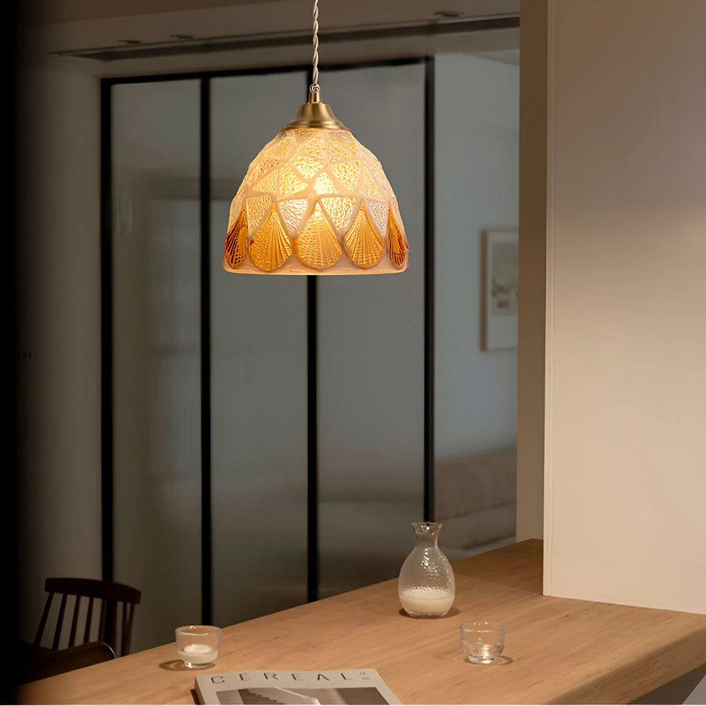 Pendant Lamp | Handmade Shell Shade & Brass Body | Adjustable Height