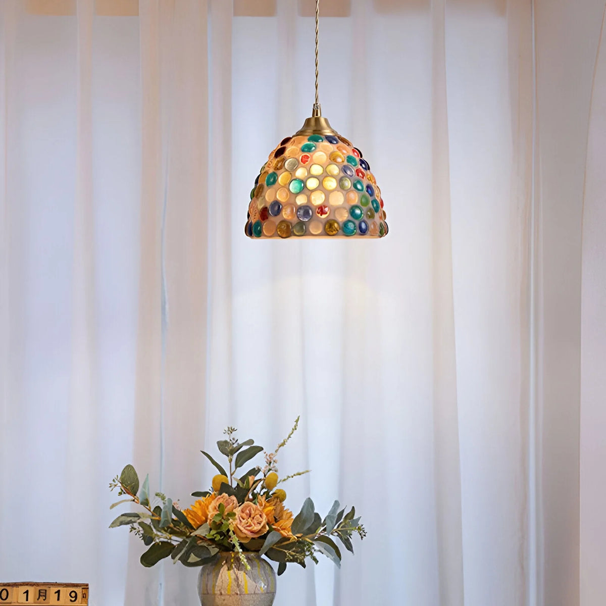 Pendant Lamp | Handmade Shell Shade & Brass Body | Adjustable Height
