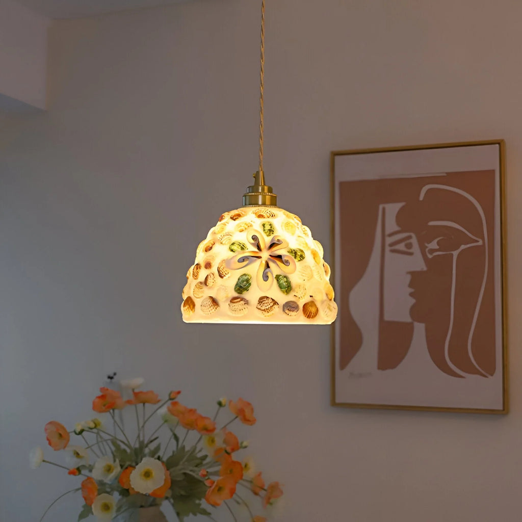 Pendant Lamp | Handmade Shell Shade & Brass Body | Adjustable Height