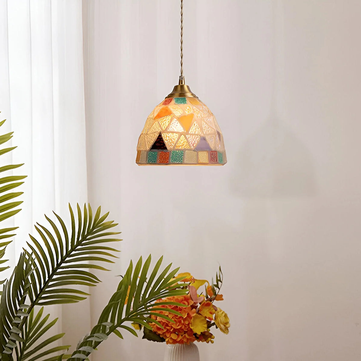 Pendant Lamp | Handmade Shell Shade & Brass Body | Adjustable Height