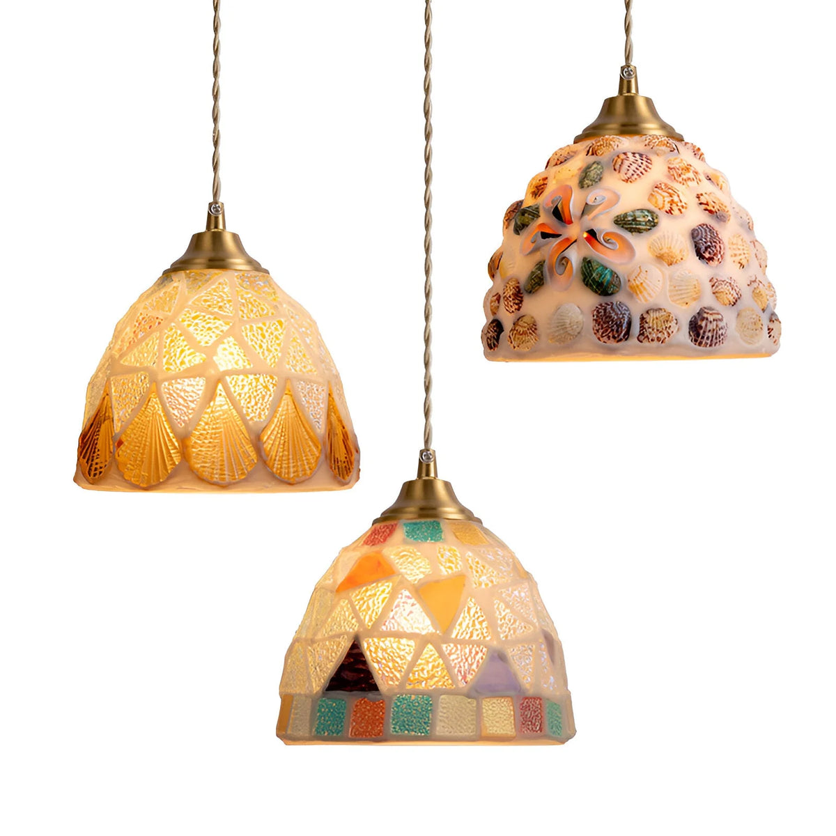 Pendant Lamp | Handmade Shell Shade & Brass Body | Adjustable Height