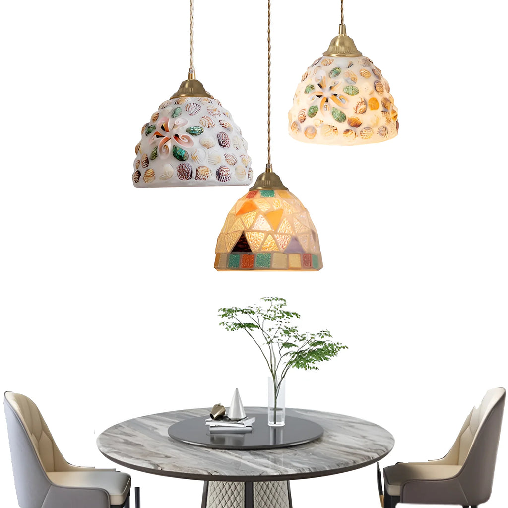 Pendant Lamp | Handmade Shell Shade & Brass Body | Adjustable Height