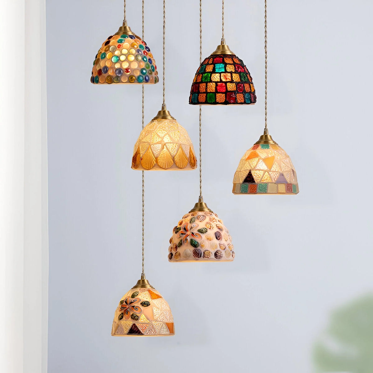 Pendant Lamp | Handmade Shell Shade & Brass Body | Adjustable Height