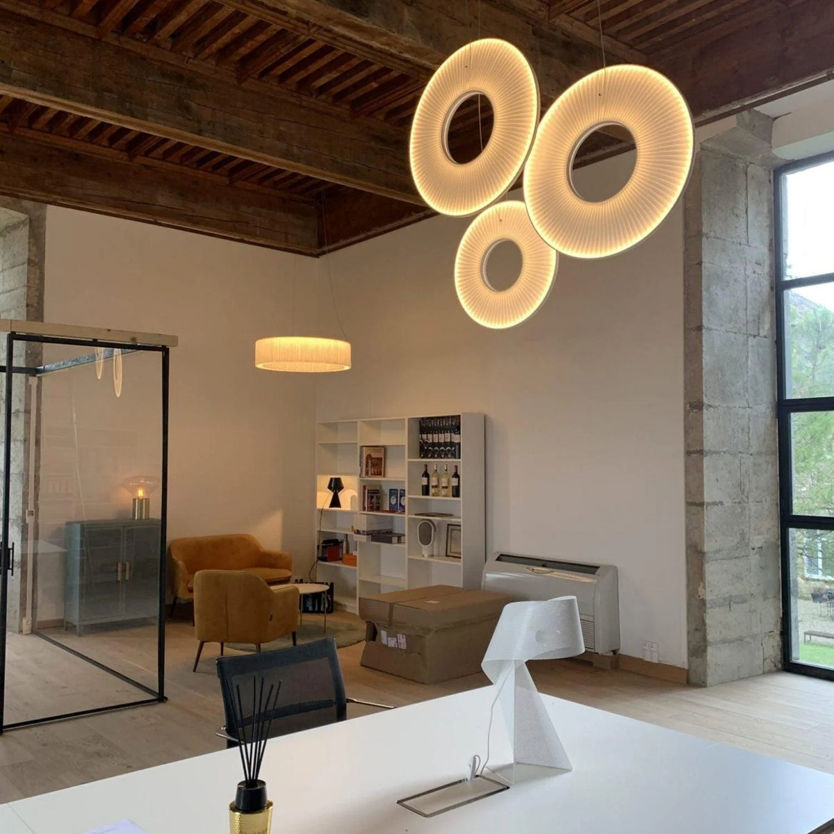 Pendant Lamp | Integrated LED & Fabric Shade | Damp-Rated