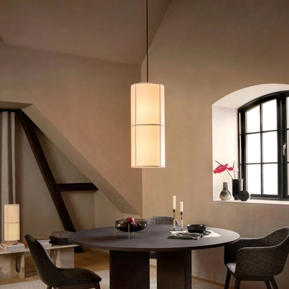 Pendant Lamp | Japanese-Inspired Fabric Shade & Metal Frame | Bulb Included
