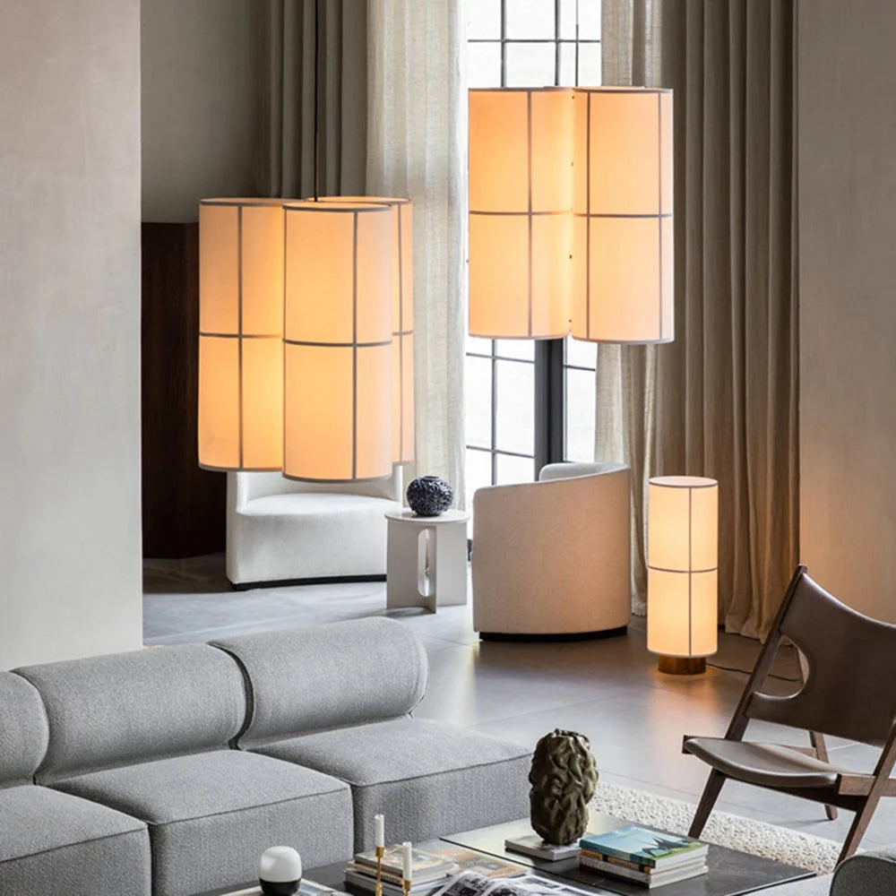 Pendant Lamp | Japanese-Inspired Fabric Shade & Metal Frame | Bulb Included
