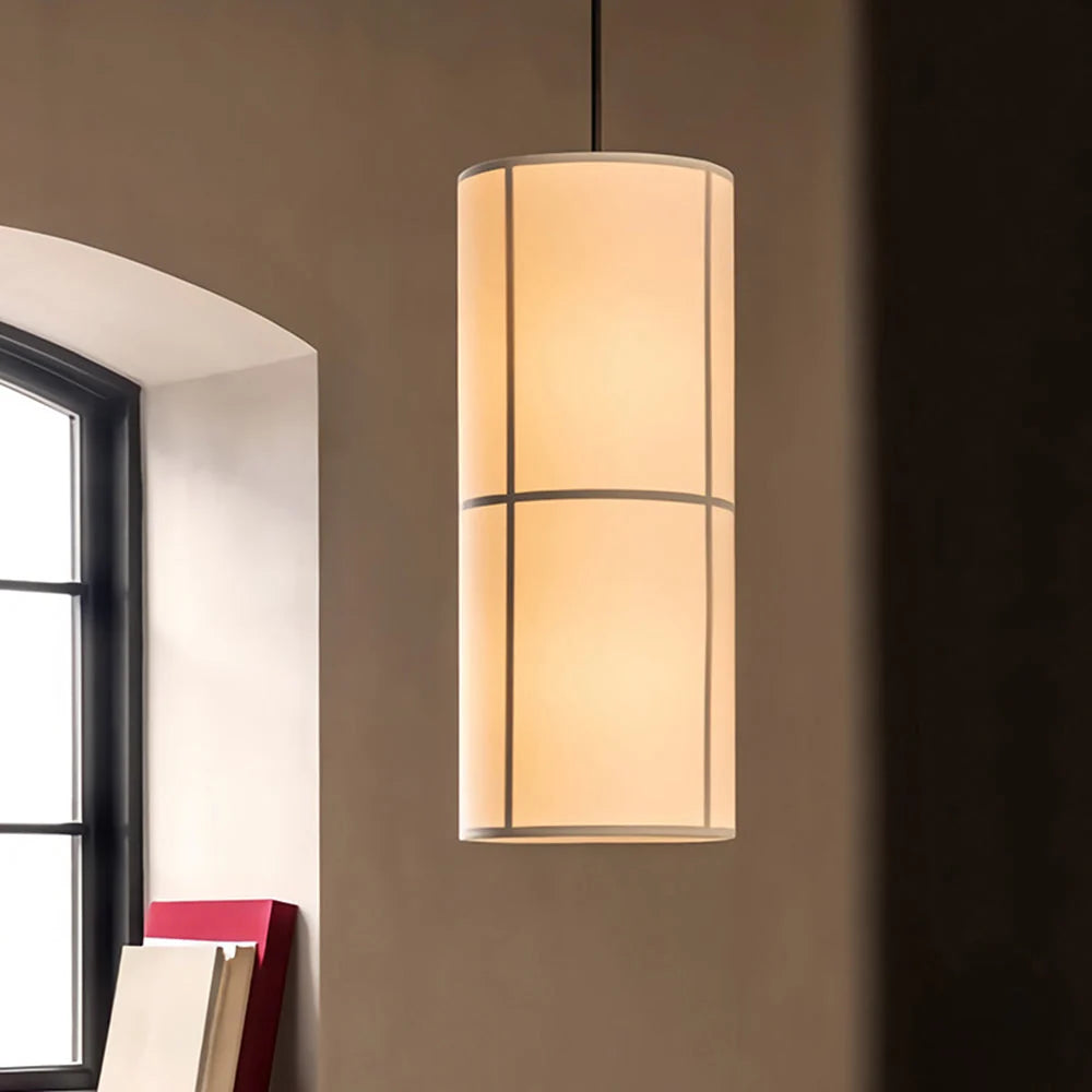 Pendant Lamp | Japanese-Inspired Fabric Shade & Metal Frame | Bulb Included