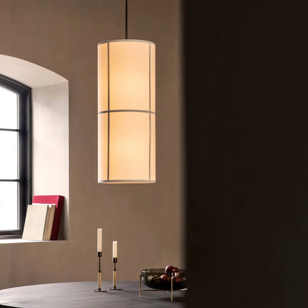 Pendant Lamp | Japanese-Inspired Fabric Shade & Metal Frame | Bulb Included