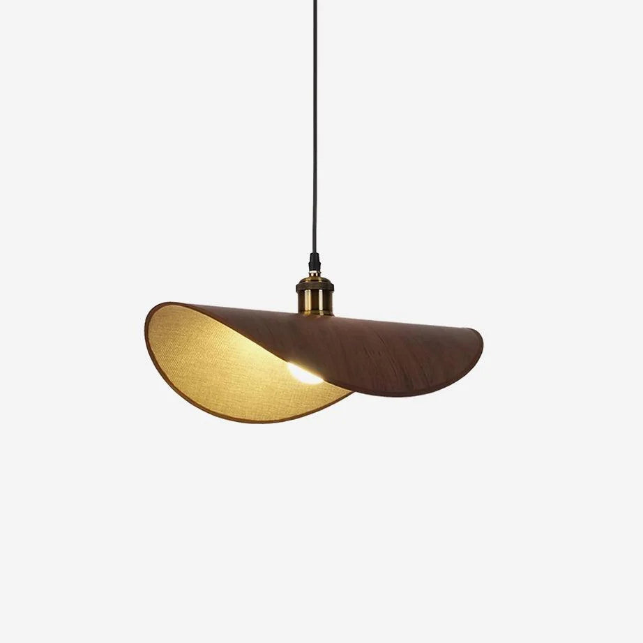 Pendant Lamp | Linen Fabric Shade & Walnut Accent | Adjustable Cord