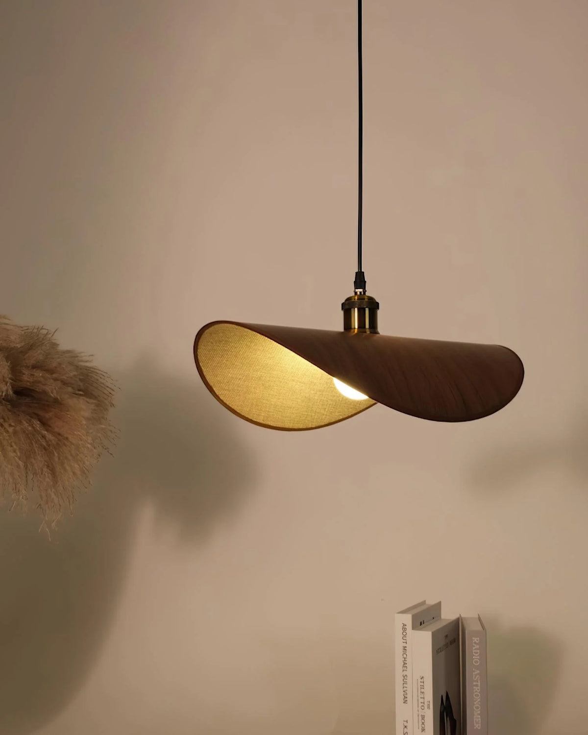 Pendant Lamp | Linen Fabric Shade & Walnut Accent | Adjustable Cord