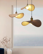 Pendant Lamp | Linen Fabric Shade & Walnut Accent | Adjustable Cord