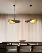 Pendant Lamp | Linen Fabric Shade & Walnut Accent | Adjustable Cord