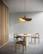 Pendant Lamp | Linen Fabric Shade & Walnut Accent | Adjustable Cord