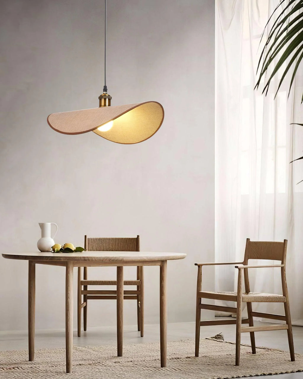 Pendant Lamp | Linen Fabric Shade & Walnut Accent | Adjustable Cord