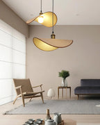 Pendant Lamp | Linen Fabric Shade & Walnut Accent | Dia 35–50 cm