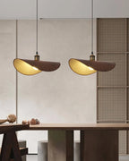 Pendant Lamp | Linen Fabric Shade & Walnut Accent | Dia 35–50 cm