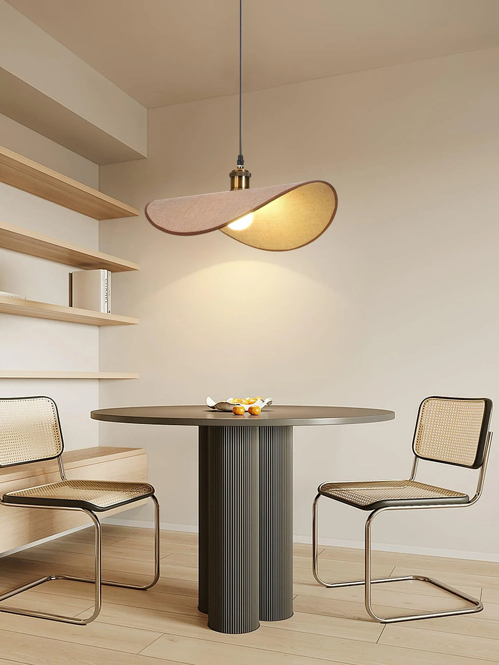 Pendant Lamp | Linen Fabric Shade & Walnut Accent | Dia 35–50 cm
