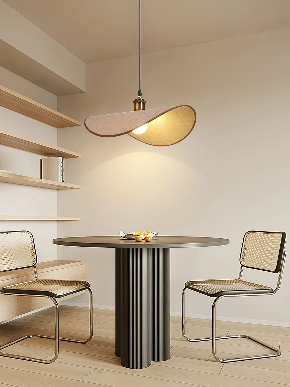 Pendant Lamp | Linen Fabric Shade & Walnut Accent | Dia 35–50 cm